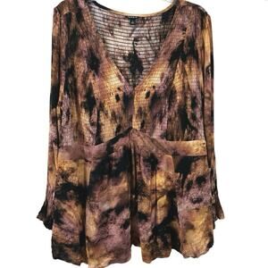 Torrid Smocked Babydoll Blouse Boho Tie Dye Flowy Top Women 2X